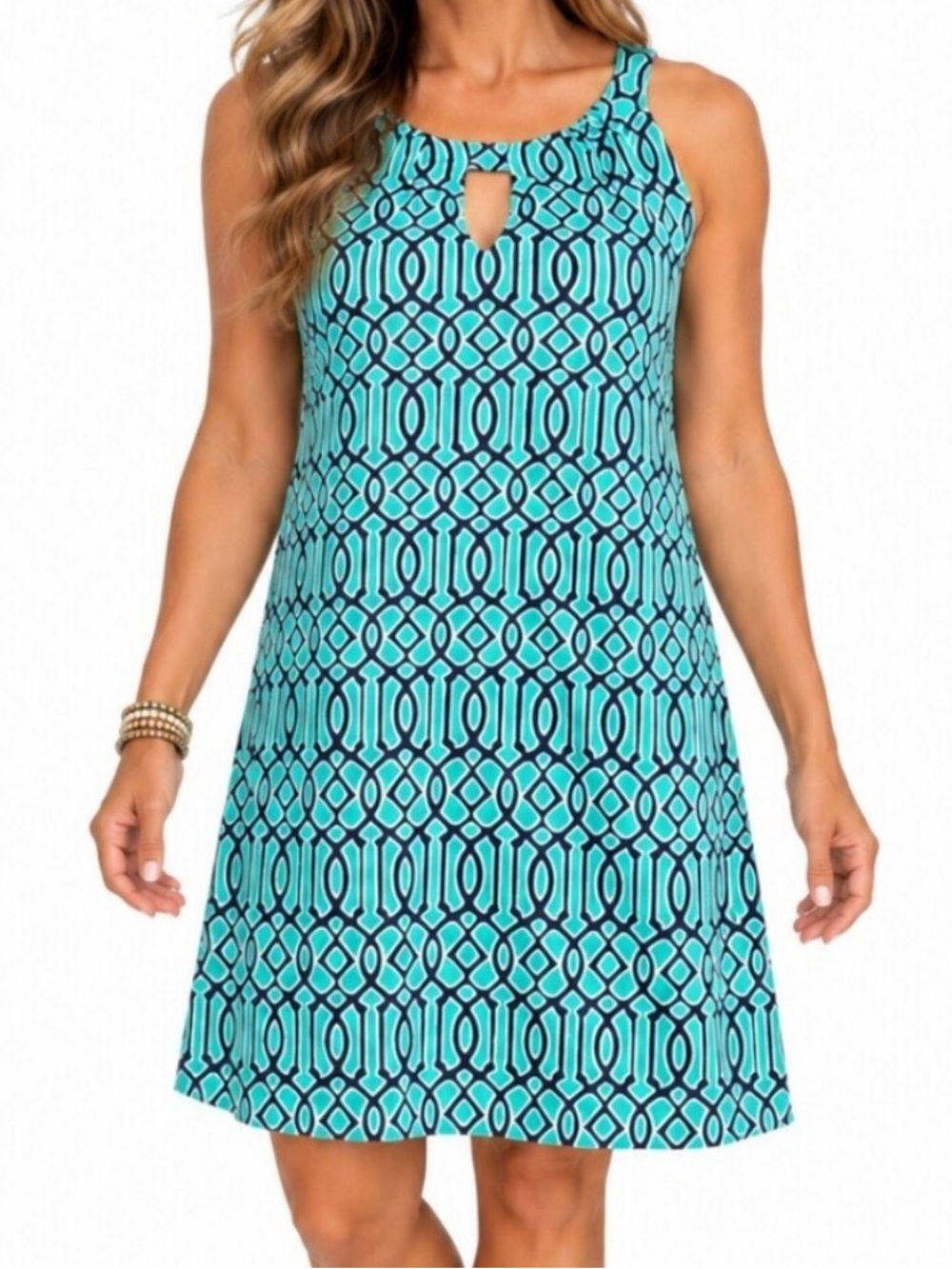 Lulu-B Aqua & Navy Geometric Swim Coverup Dress